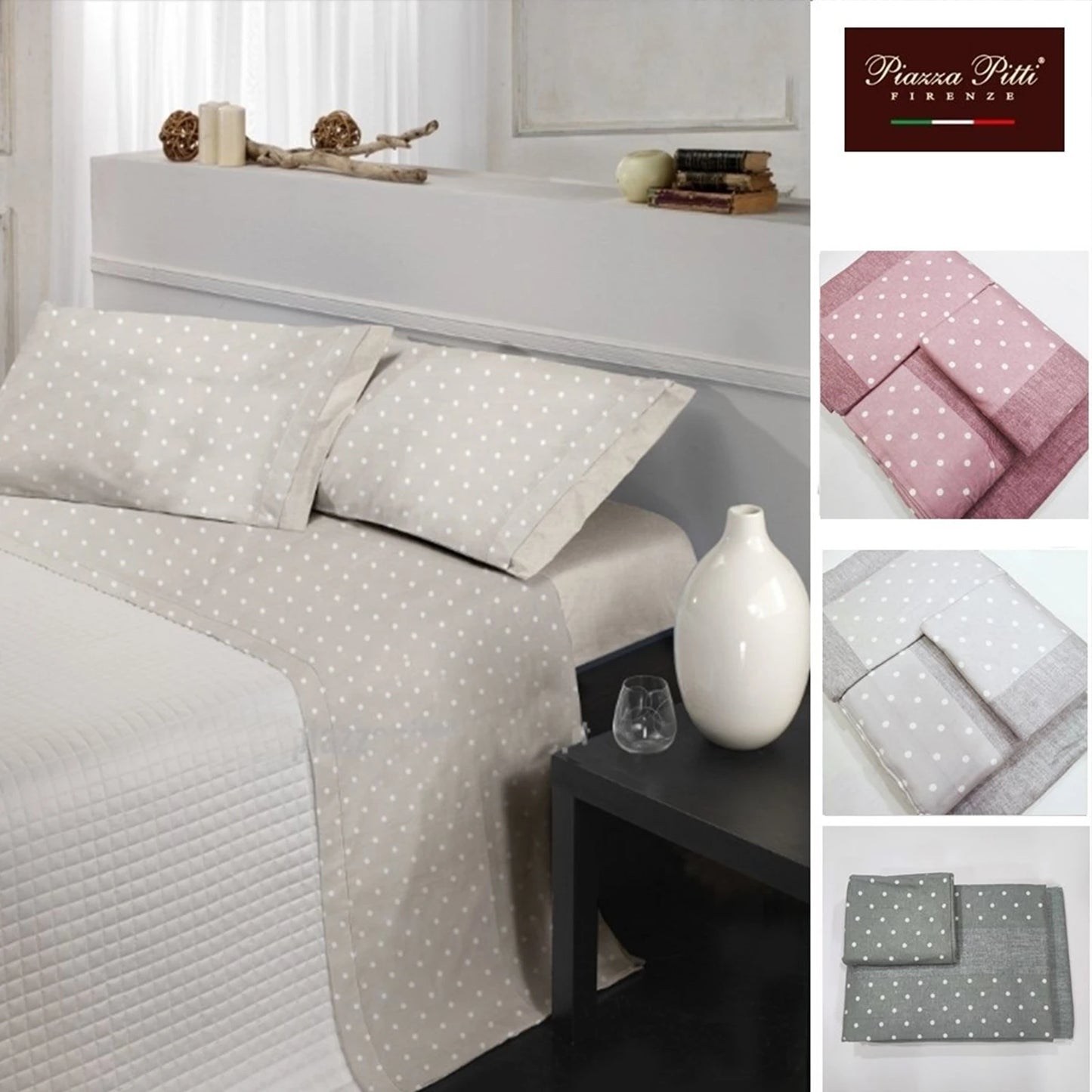 Varianti colore completo letto matrimoniale a pois in flanella di cotone