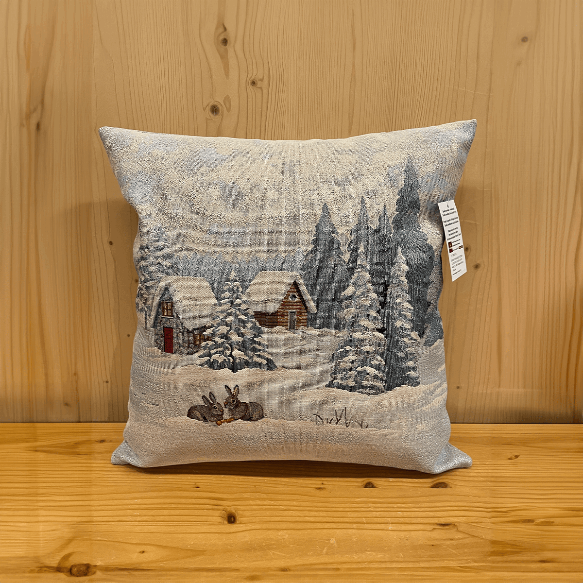 Copricuscino natalizio con conigli bianchi e lurex argento 45x45 cm