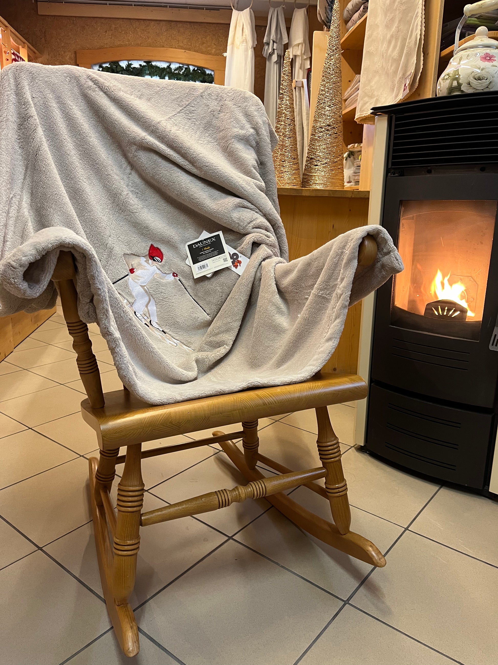 Plaid beige con stampa sciatore