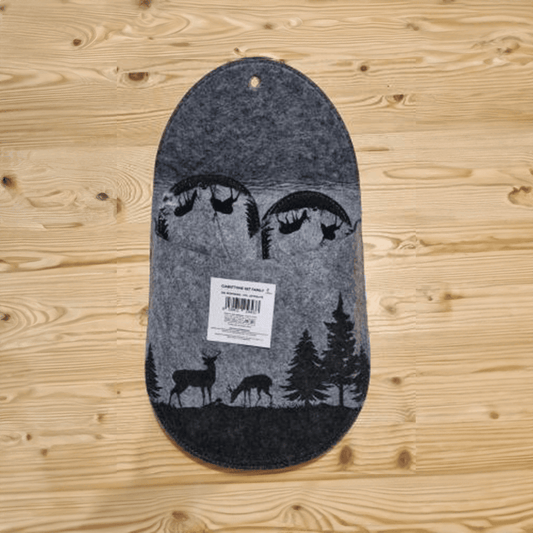 Set di ciabatte per ospiti Cervo in feltro antracite, 4 paia, taglia unica, tasca decorativa montagna