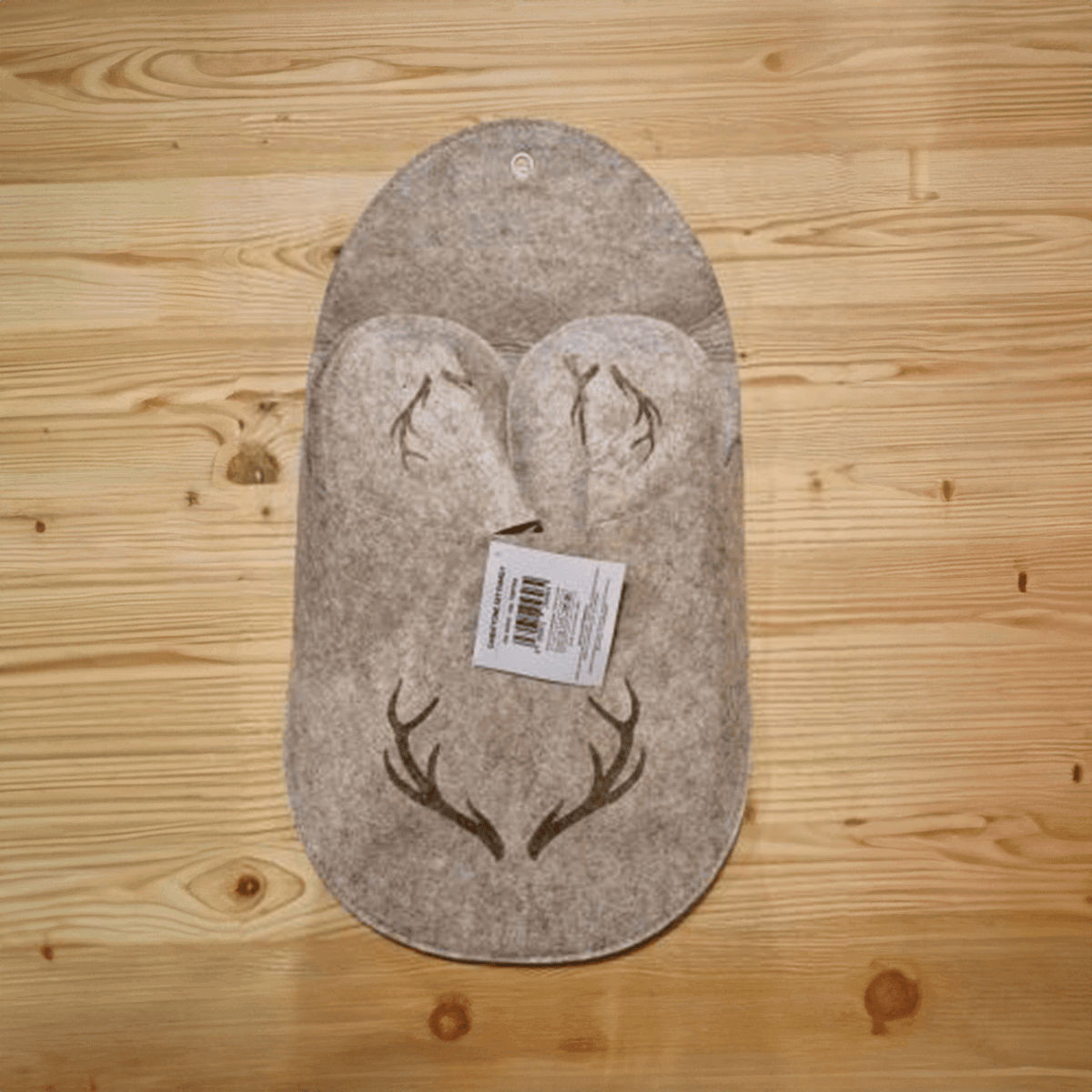 Set di ciabatte per ospiti Testa di Cervo in feltro tortora, 4 paia, taglia unica, tasca decorativa montagna