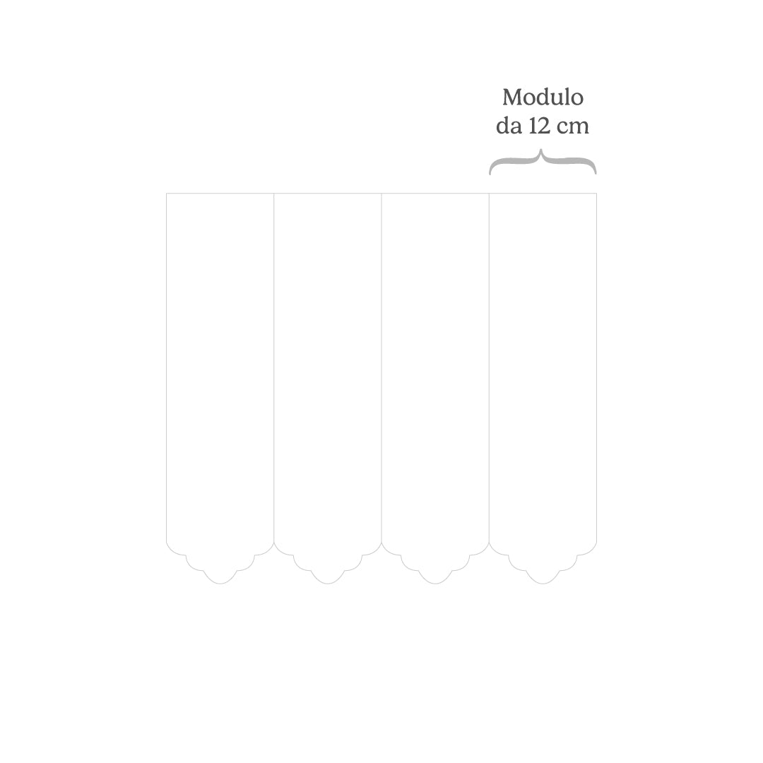 Schema dei moduli della tenda tirolese traforata Cuore e Cervo, ogni modulo misura 12 cm