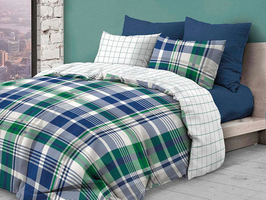 Parure copripiumino Infinity matrimoniale "Chester Verde/Blu"