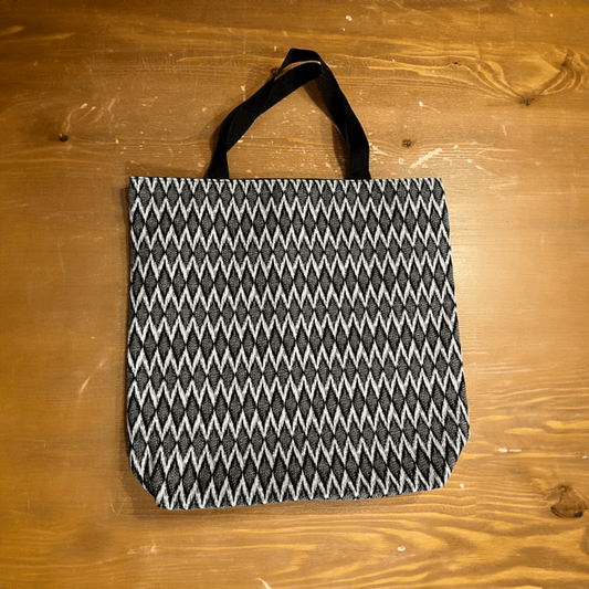 Borsa in tela Gobelin Jacquard fantasia a zig zag bianco e nero, dimensioni 45x45 cm