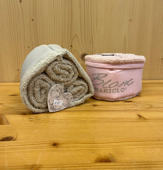Cestino lavette Swarosky con varianti rosa e grigia