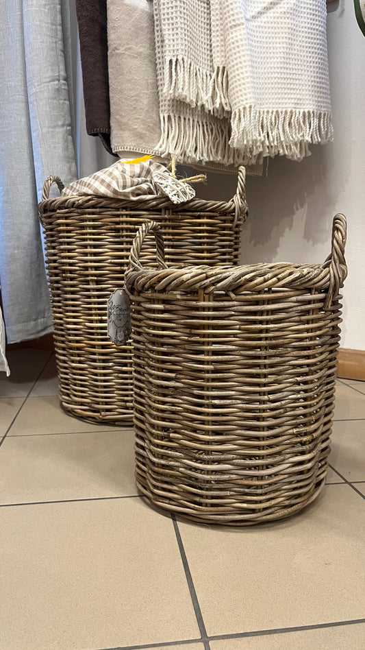 Cesto porta biancheria in vimini con sacco in cotone, disponibile in grande e piccola