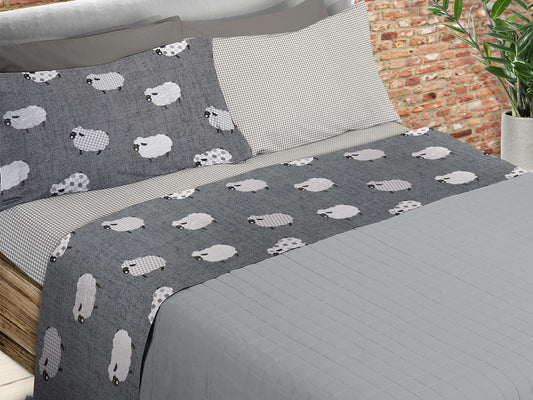 Parure lenzuola singolo "pecorelle grigio"