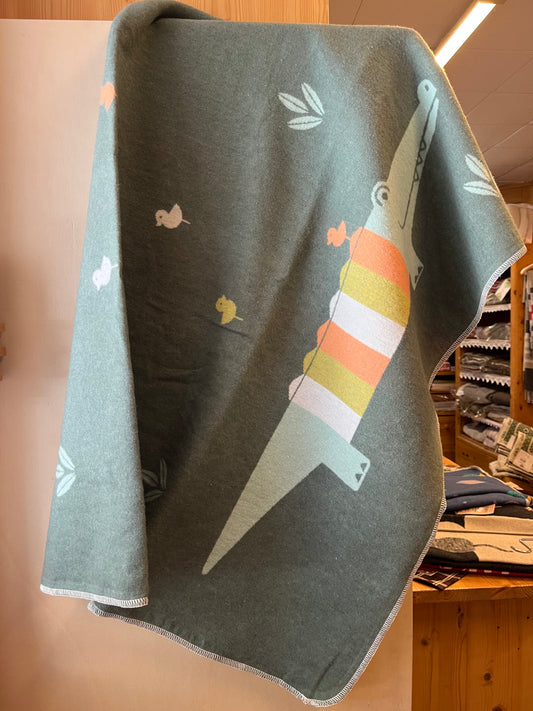 Coperta per bambini con disegno coccodrillo, misura 100x140 cm