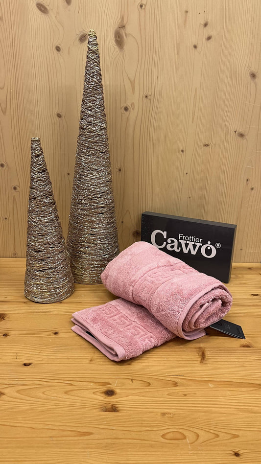 Coppia asciugamani viso e ospite Cawö con greca tono su tono rosa