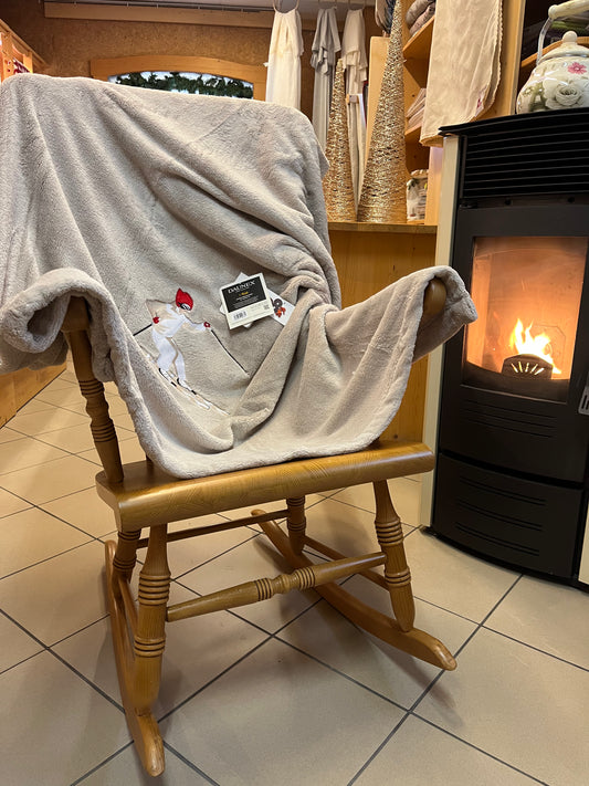 Plaid beige con stampa sciatore