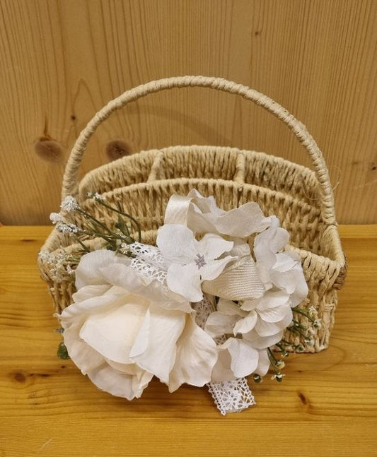 Porta accessori shabby chic con fiori in tessuto bianco/avorio pallido, elegante e funzionale