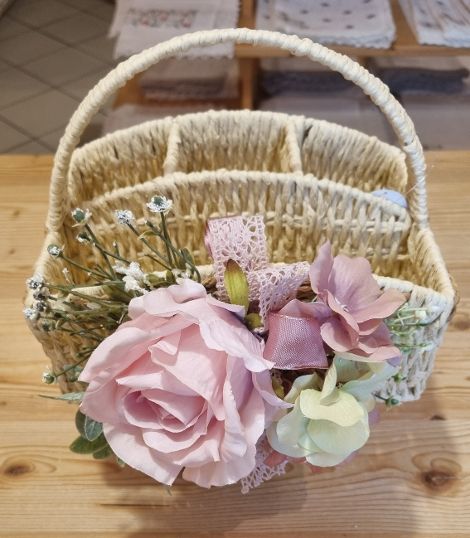 Porta accessori shabby chic con fiori rosa pallido, elegante e funzionale