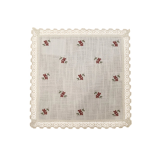 Runner tirolese fantasia floreale rosso 30x30 cm con bordo in pizzo