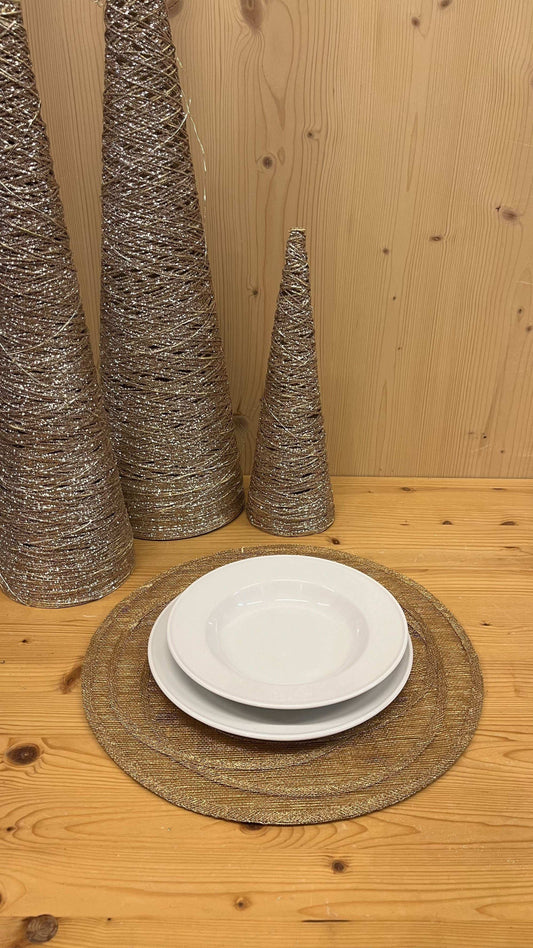 Sottopiatto in abaca con cerchi irregolari dorati, diametro 38 cm