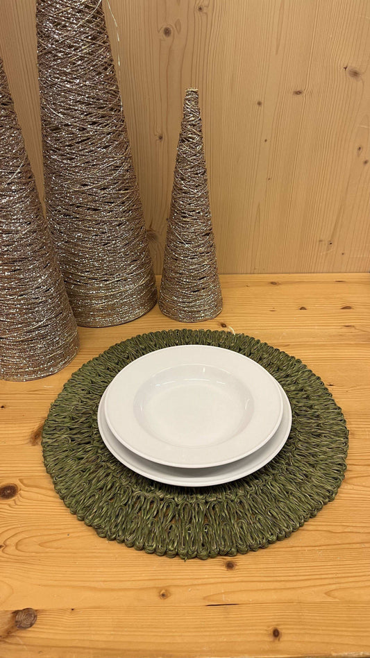 Sottopiatto intrecciato spesso verde, diametro 40 cm