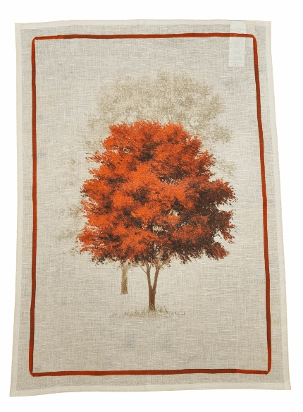 Strofinaccio in lino stampato con albero rosso, ideale per cucina e regalo