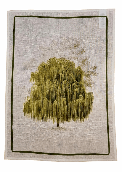 Strofinaccio in lino stampato con albero verde, ideale per cucina e regalo