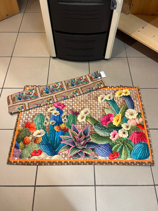 Tappeto mille usi con fantasia Fiori Esotici, venduto con porta tappeto