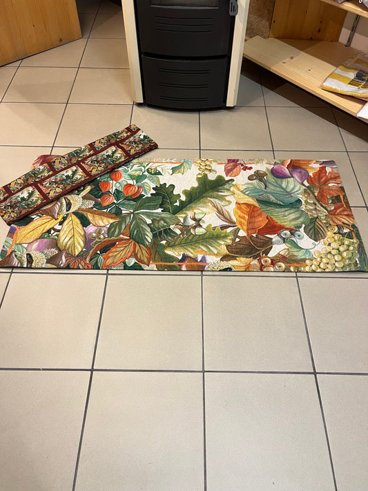 Tappeto mille usi rettangolare "Foglie" 52x120 cm con porta tappeto