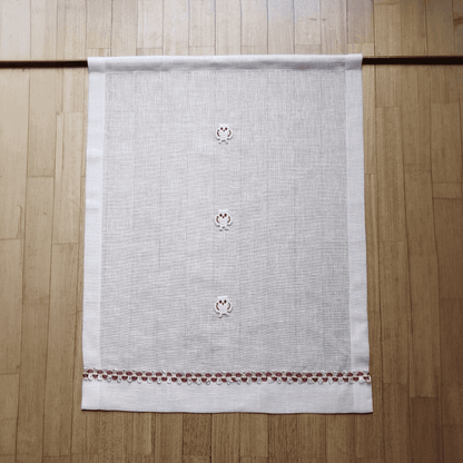 Tenda tirolese con Gufetti in misto lino, 50x65 cm, passamaneria bordeaux