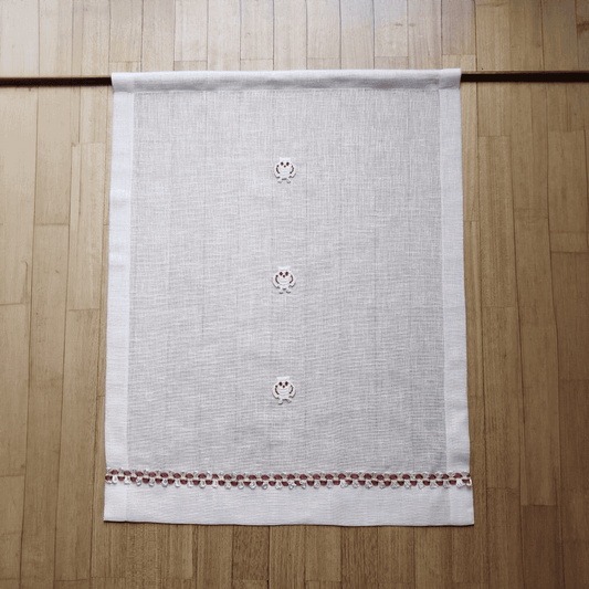 Tenda tirolese con Gufetti in misto lino, 50x65 cm, passamaneria bordeaux