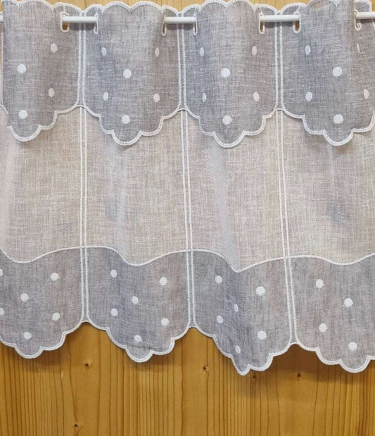 Tenda tirolese in cotone grigio con pois bianchi, tagliata su misura