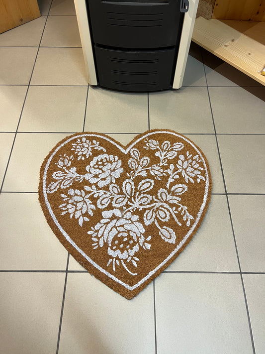 Zerbino Shabby Chic a forma di cuore, 70x70 cm, 60% cocco 40% PVC