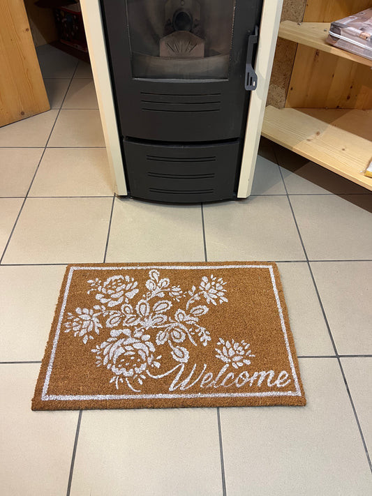 Zerbino Shabby Chic rettangolare con scritta "Welcome", 60x40 cm, 60% cocco 40% PVC